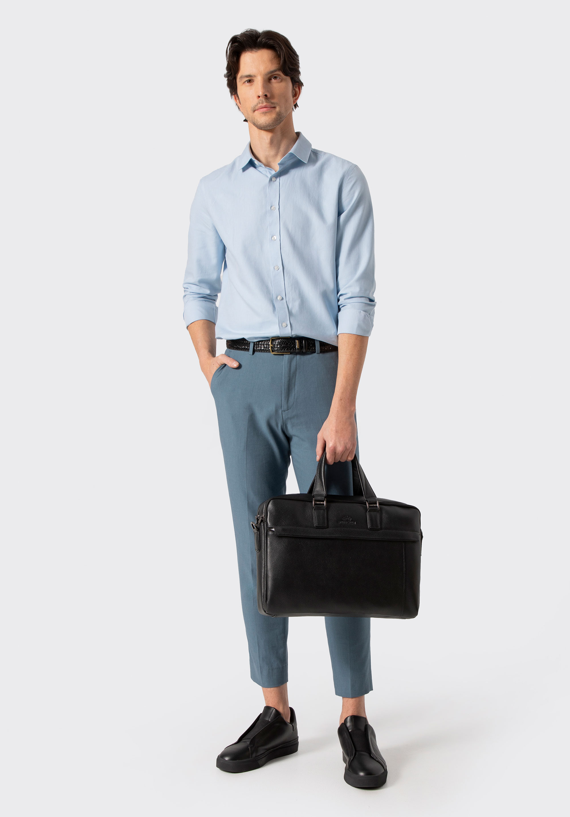 Laptoptasche aus Leder für 15,6-Zoll-Laptops mit zwei Fächern, schwarz, 29-3U-305-1, Bild 1