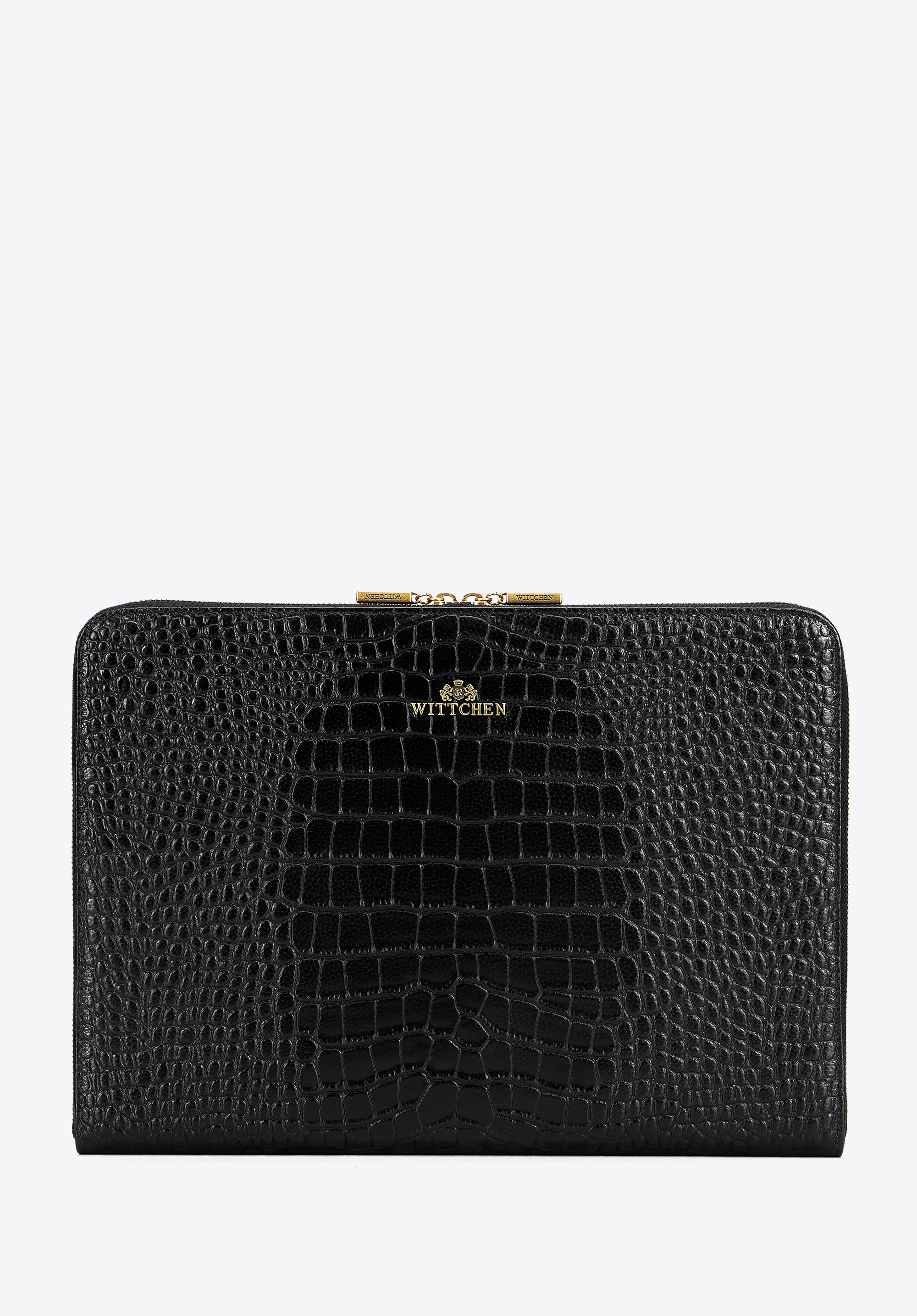 Laptoptasche aus Leder mit Krokodilprägung, 15 Zoll, schwarz, 103-2E-612-1, Bild 1