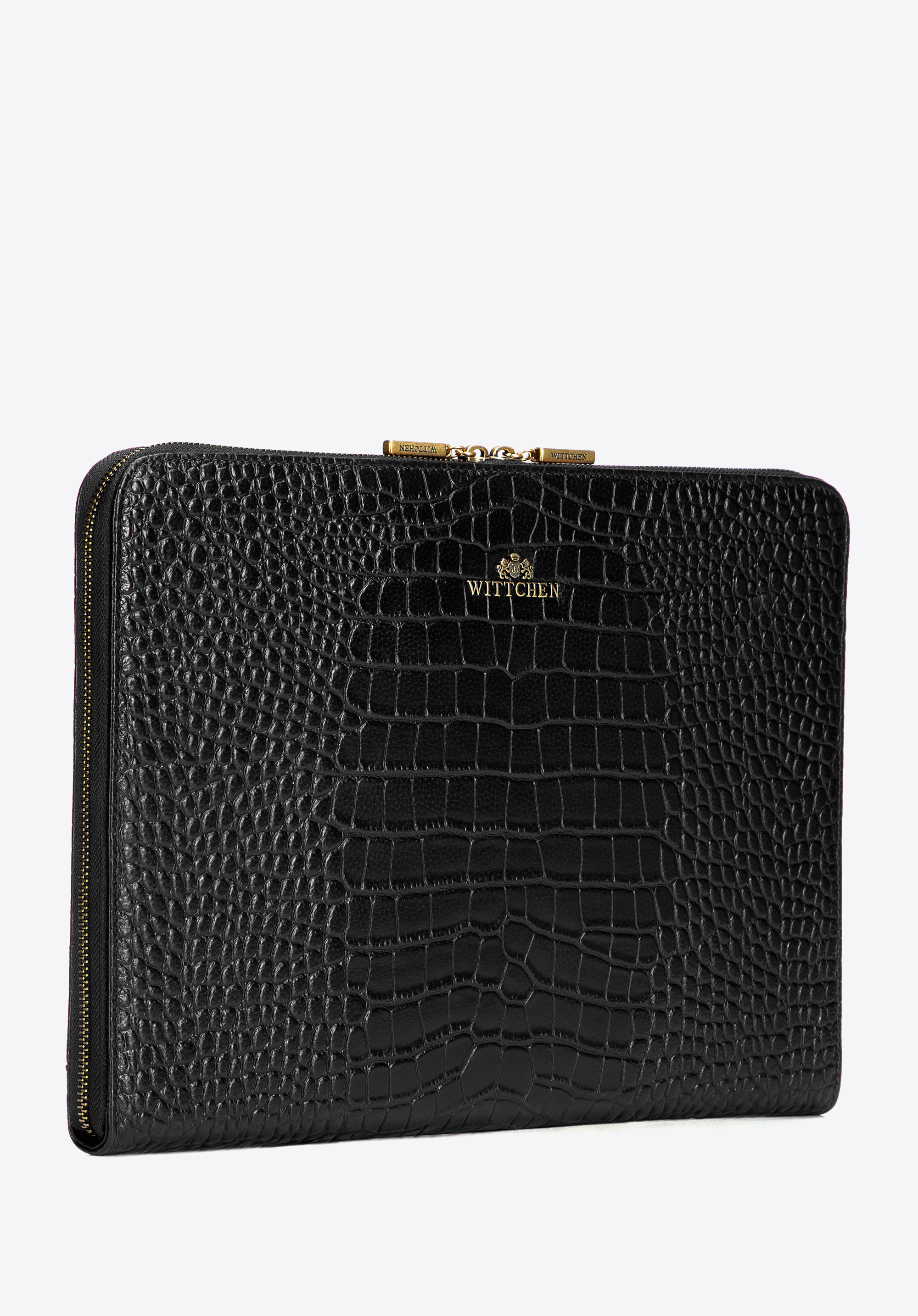 Laptoptasche aus Leder mit Krokodilprägung, 15 Zoll, schwarz, 103-2E-612-1, Bild 1