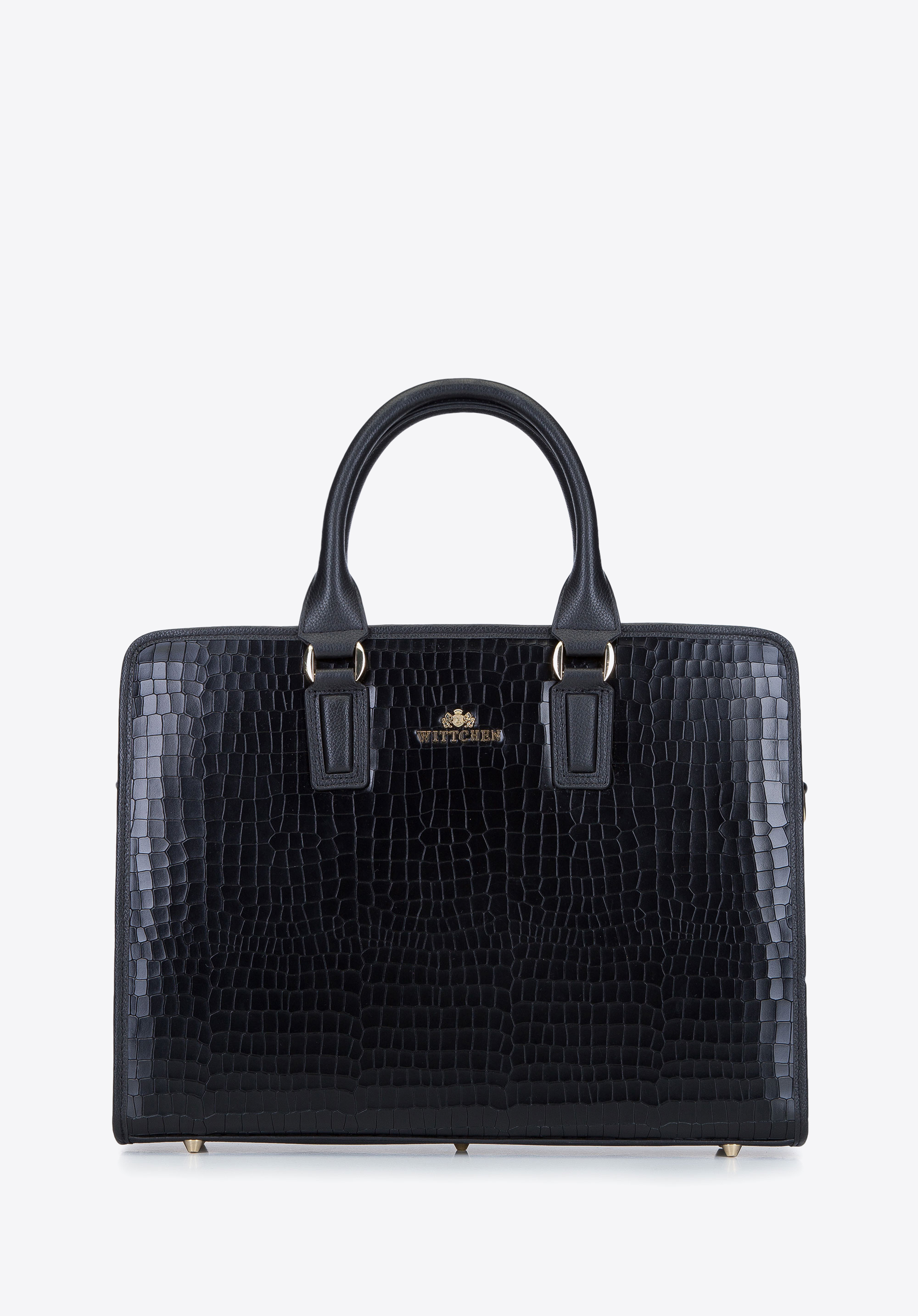 Laptoptasche für Damen aus Leder mit Standfüßen aus Metall