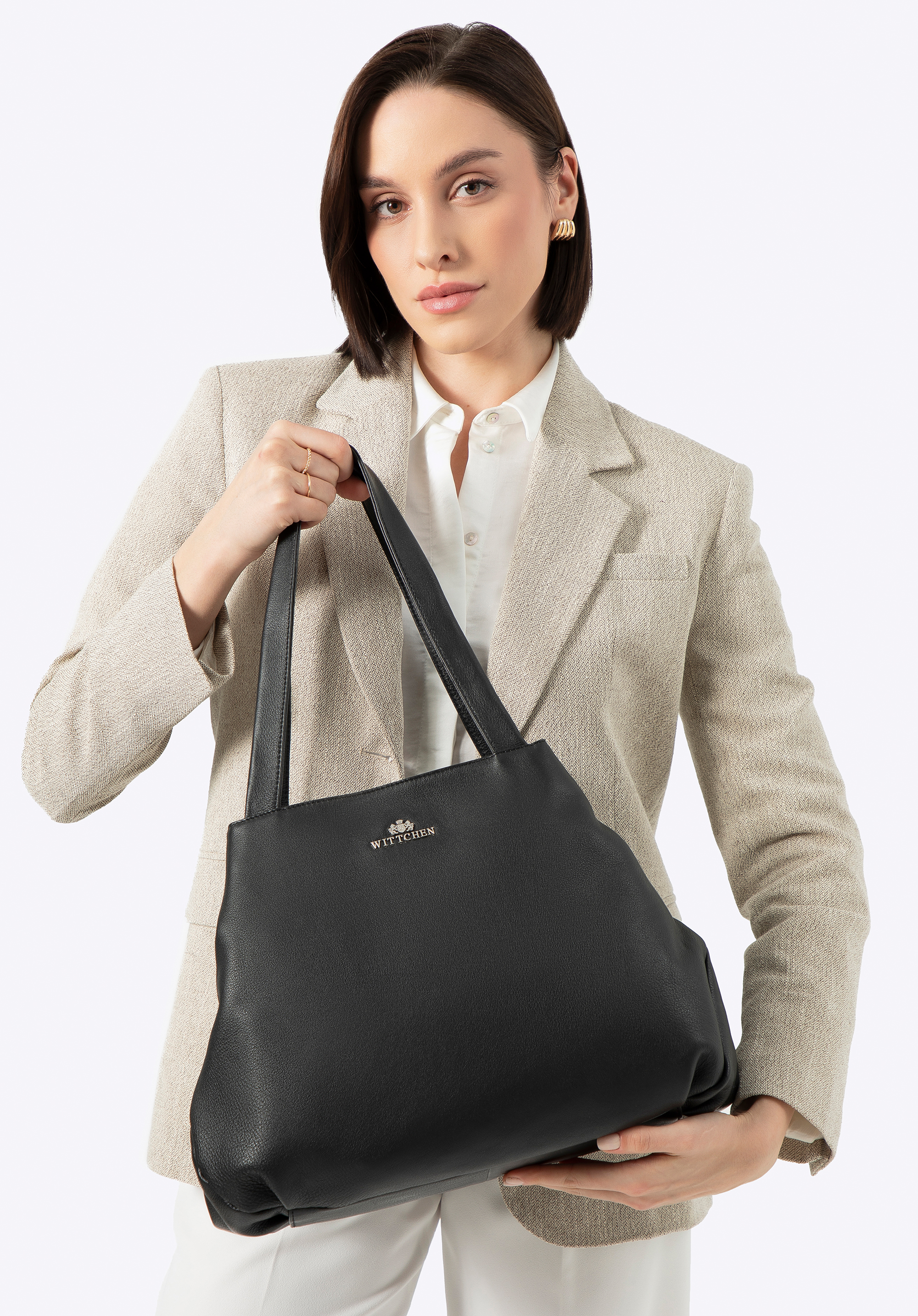 Leder-Shoppertasche, schwarz, 100-4E-806-1, Bild 1