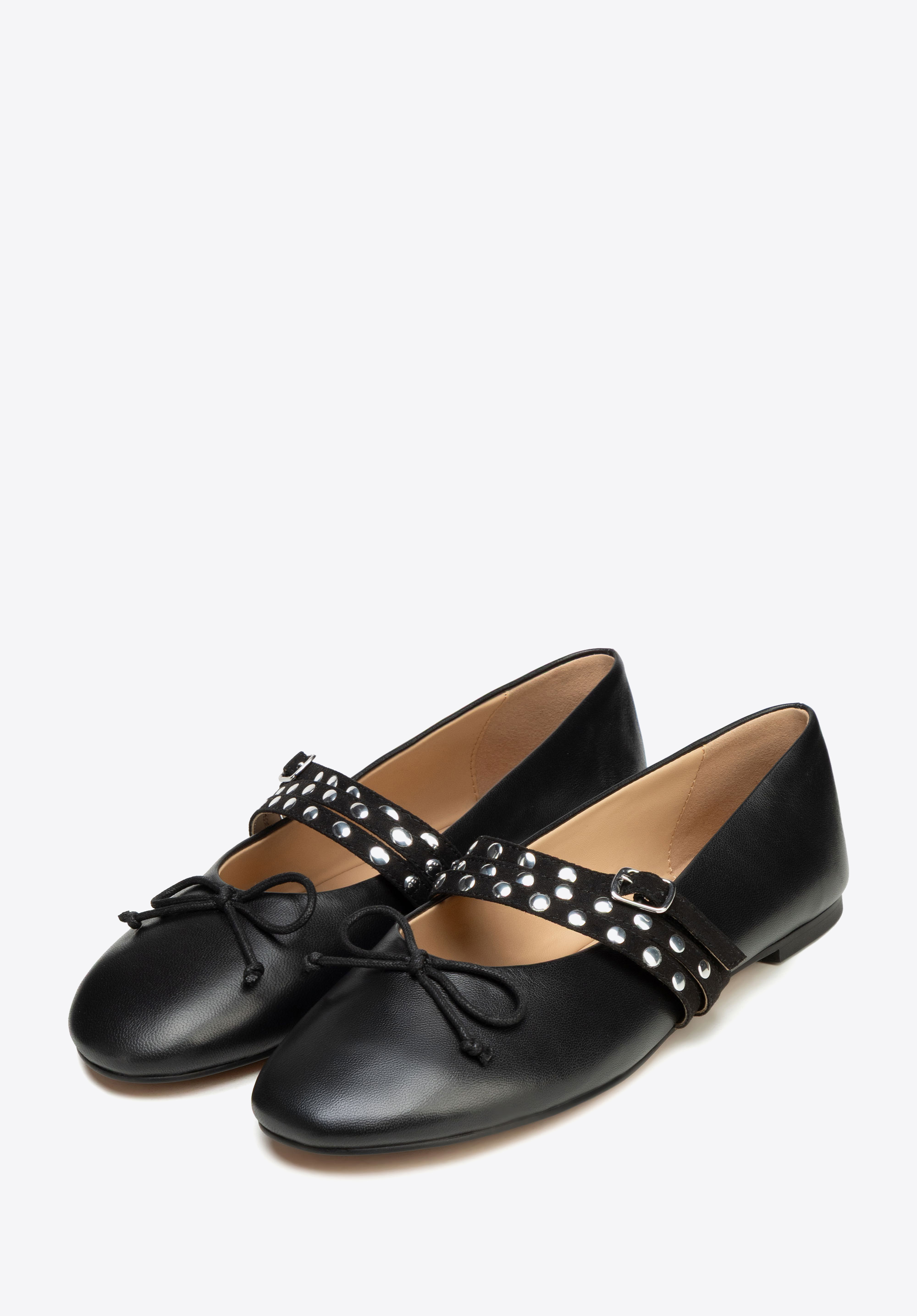 Lederballerinas mit Nietenriemen, schwarz, 102-D-358-1-41, Bild 1