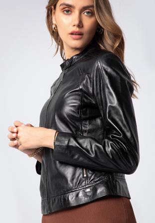 Klassische Damenjacke aus Leder mit Stehkragen, schwarz, 97-09-804-1-XL, Bild 1