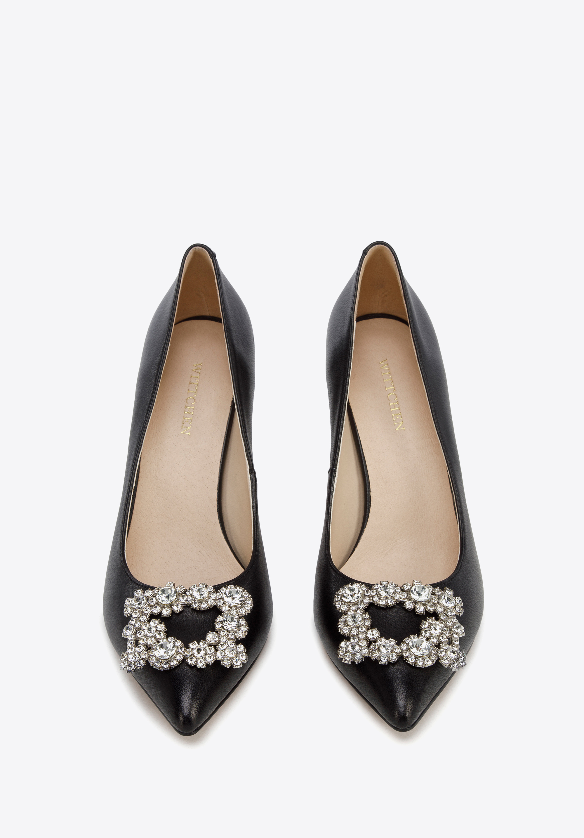 Stilettos aus Leder mit glänzender Schnalle, schwarz, 96-D-956-1-41, Bild 1