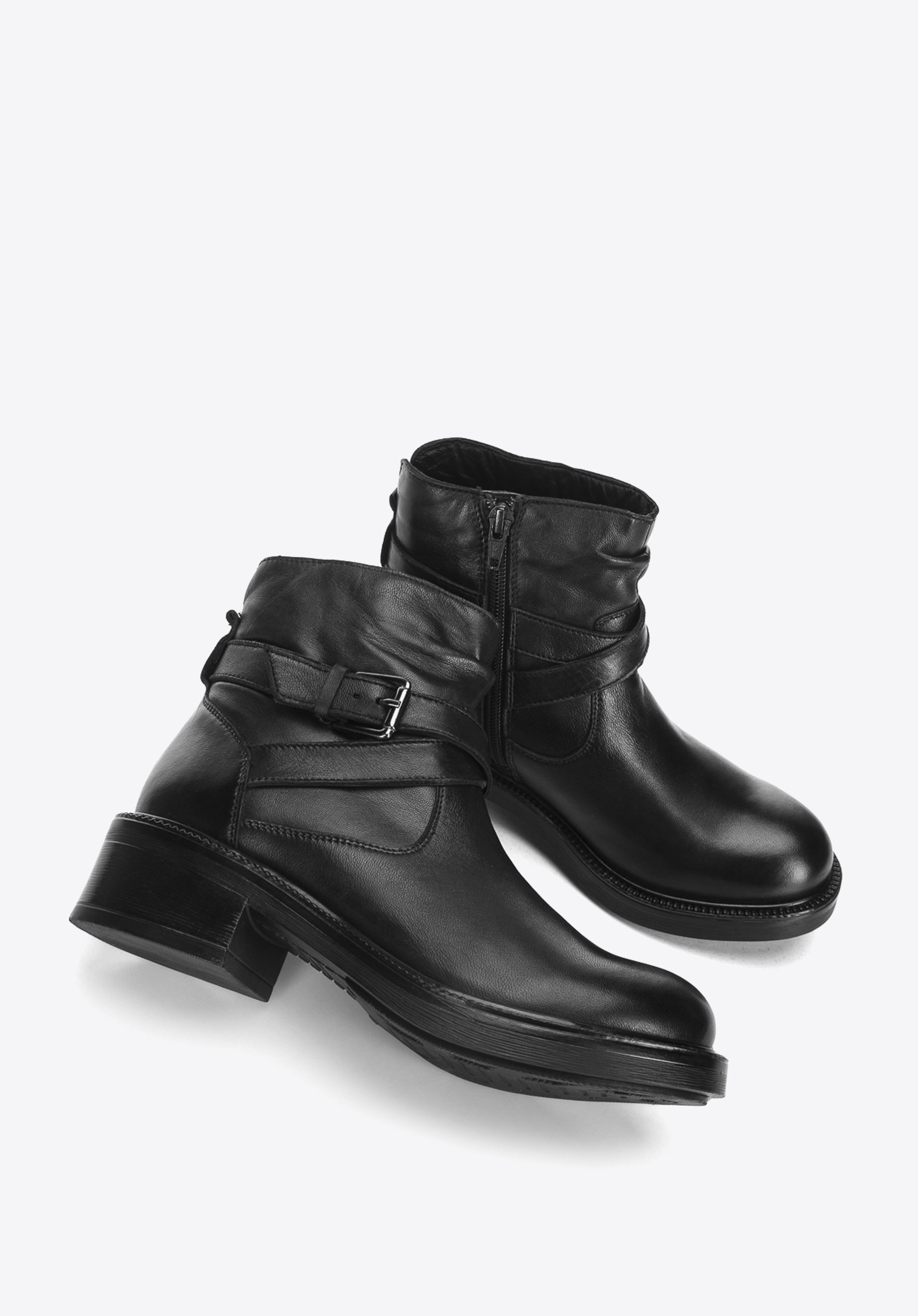 Lederstiefellette mit Riemen im Workerstil, schwarz, 91-D-300-1-36, Bild 1