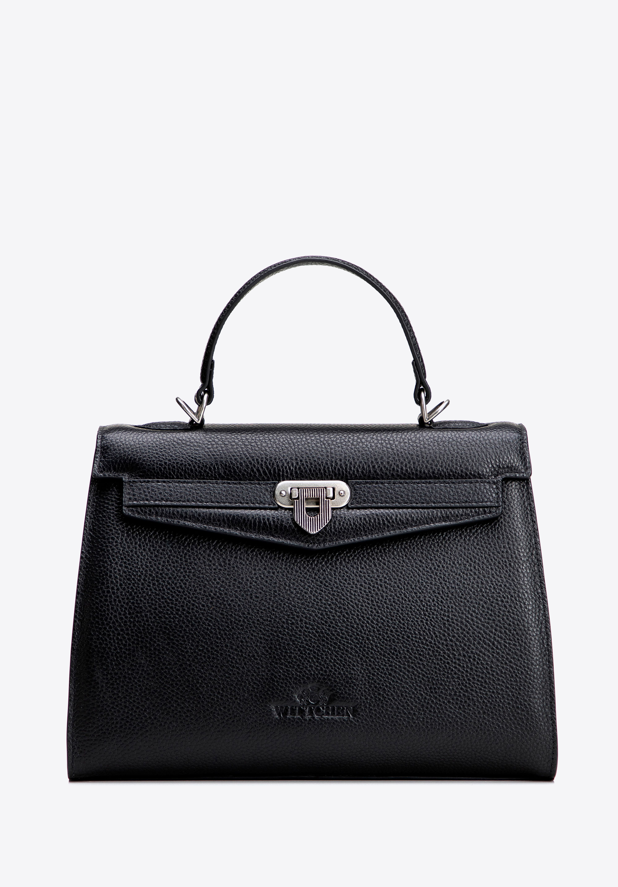 Ledertasche mit dekorativem Verschluss, schwarz, 101-4E-215-1, Bild 1