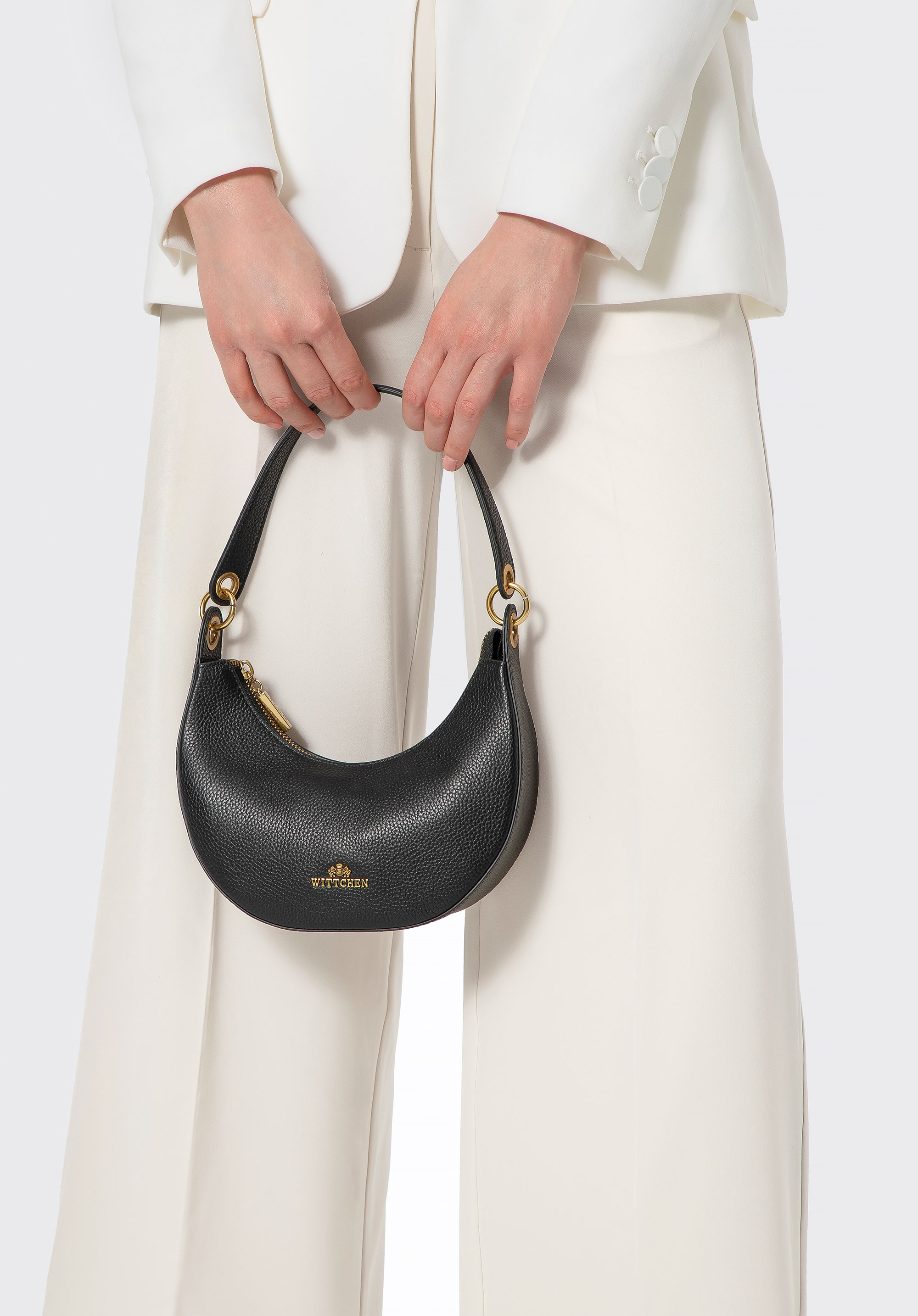 Mini-Baguette-Tasche aus Leder, schwarz, 102-4E-214-1, Bild 1