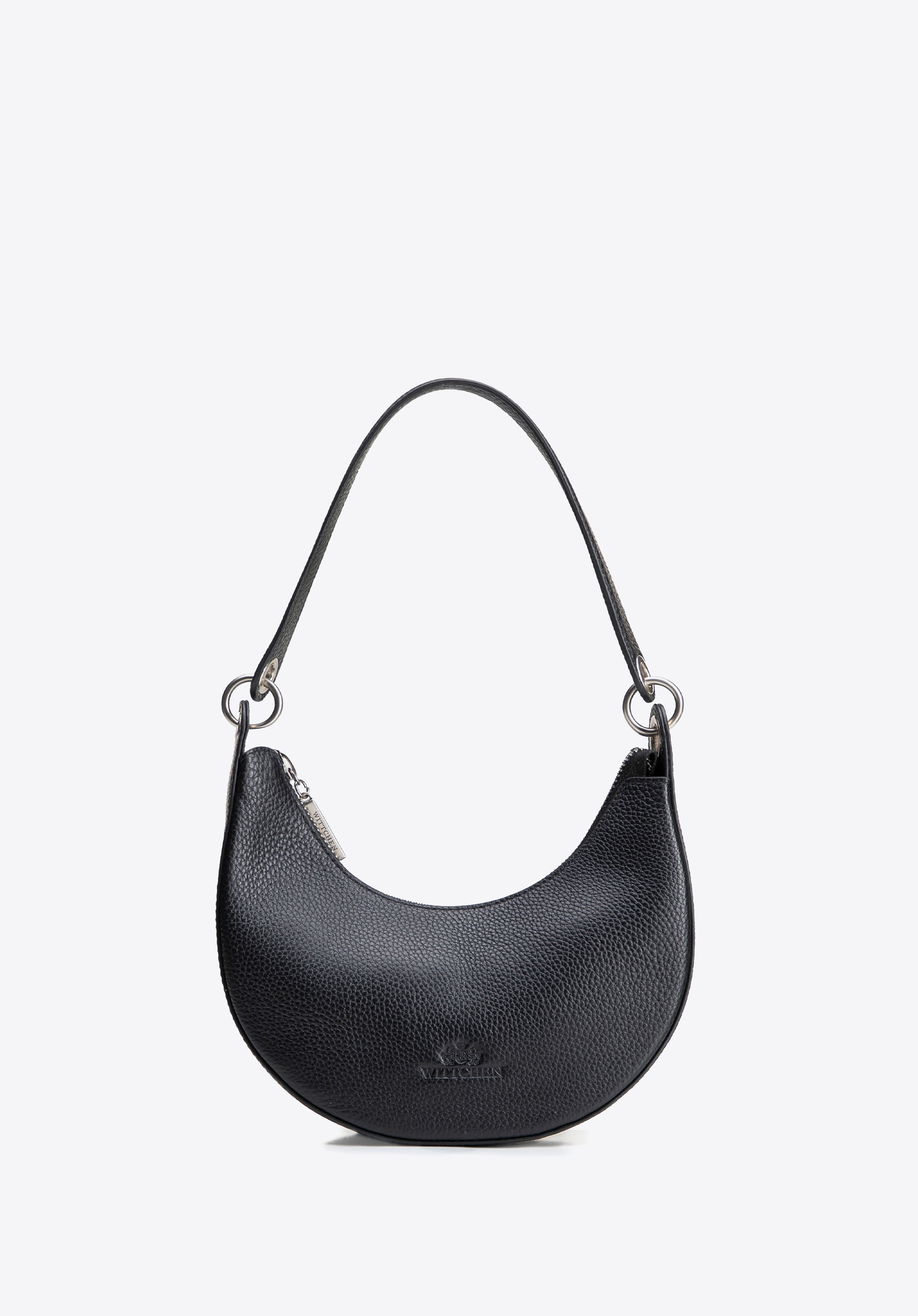 Mini-Baguette-Tasche aus Leder mit geprägtem Logo, schwarz, 102-4E-215-1, Bild 1