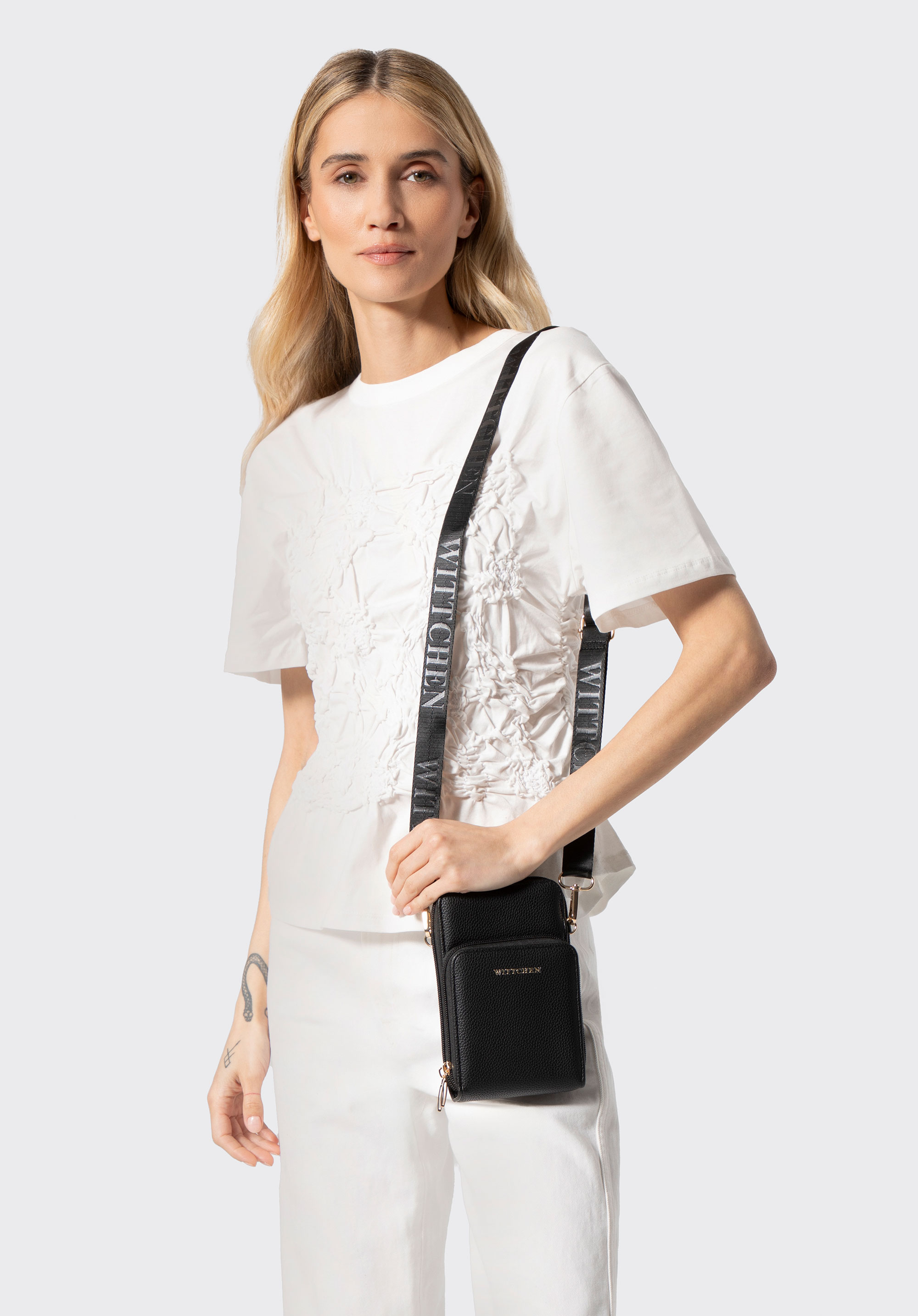 Mini-Handytasche aus Kunstleder für Damen, schwarz, 102-2Y-413-1, Bild 1