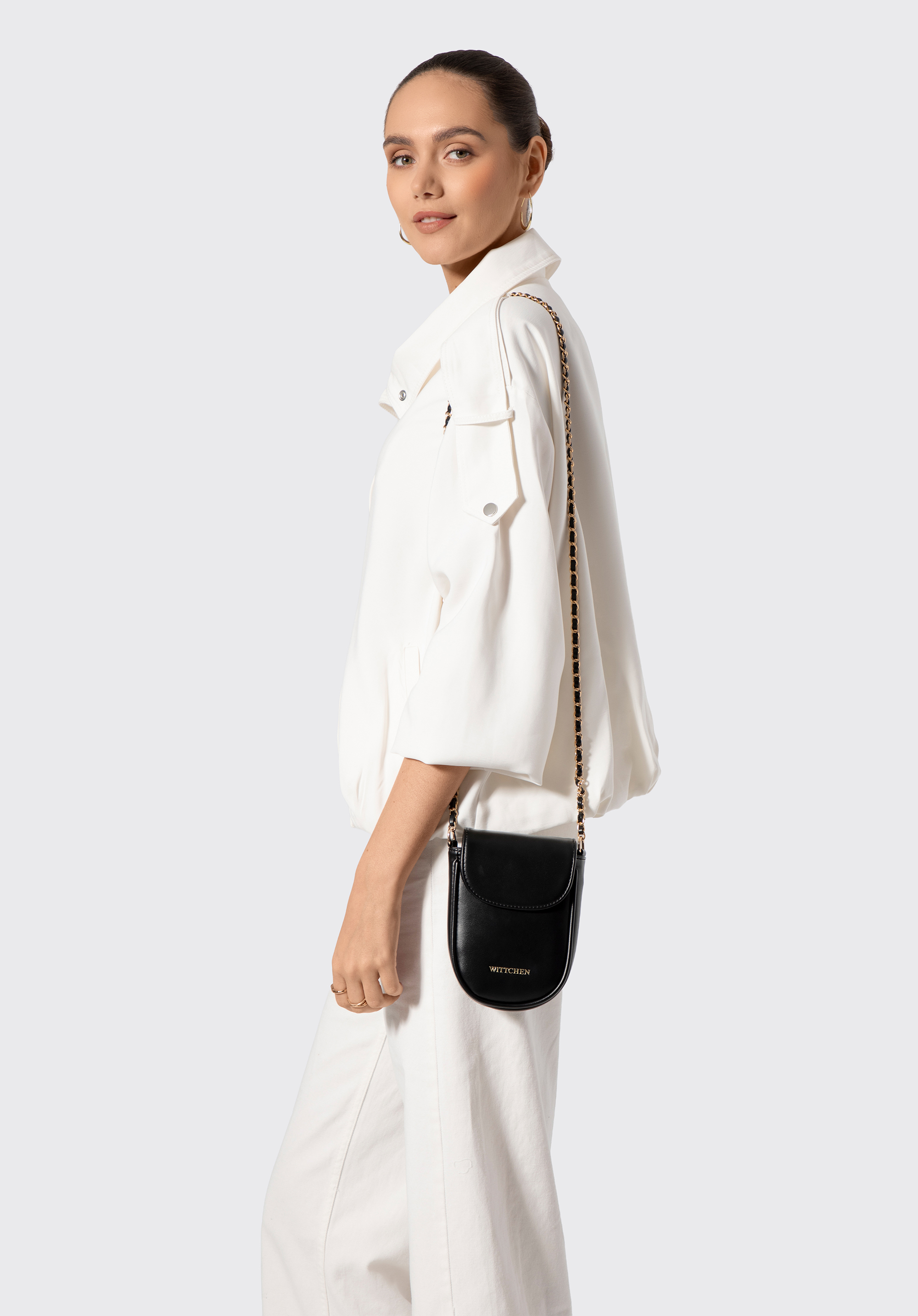 Mini-Handytasche für Damen mit Kettenriemen, schwarz, 102-2Y-908-1, Bild 1