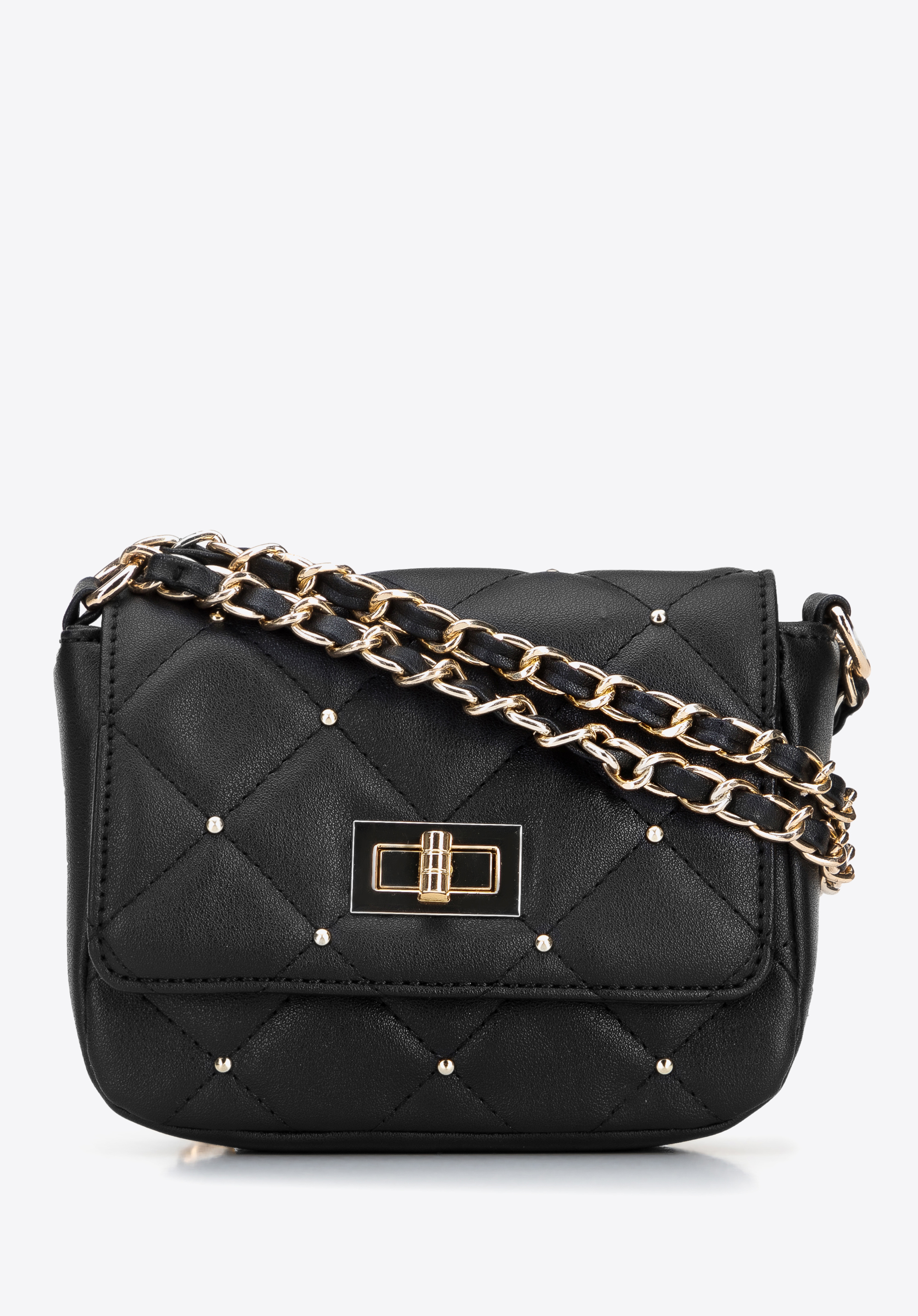 Mini-Tasche aus gestepptem Öko Leder mit Nieten an einer Kette