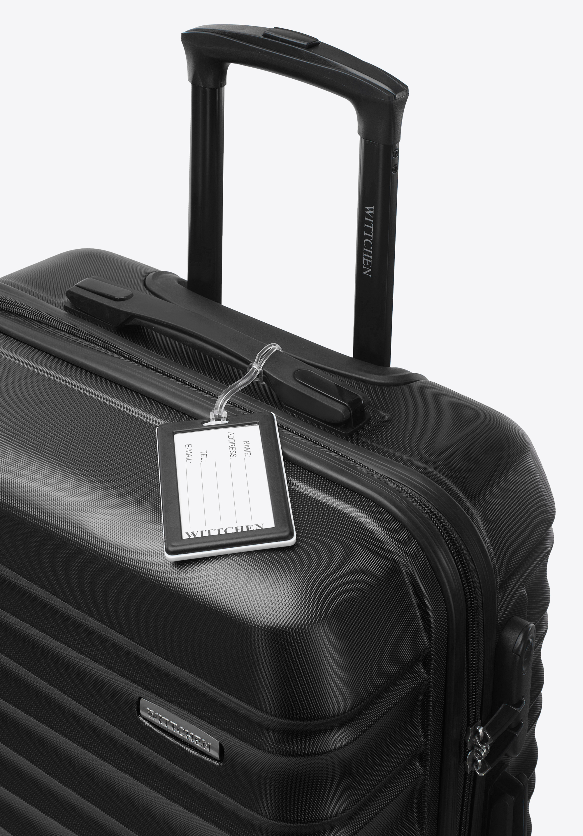 Mittelgroßer Koffer aus ABS-Material mit Gepäckanhänger, schwarz, 56-3A-312-11Z2, Bild 1