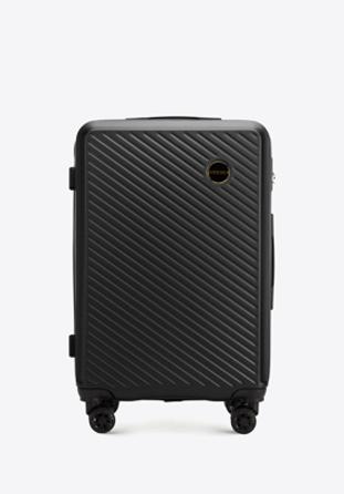 Mittelgroßer Koffer aus ABS mit diagonalen Streifen, schwarz, 56-3A-742-10, Bild 1