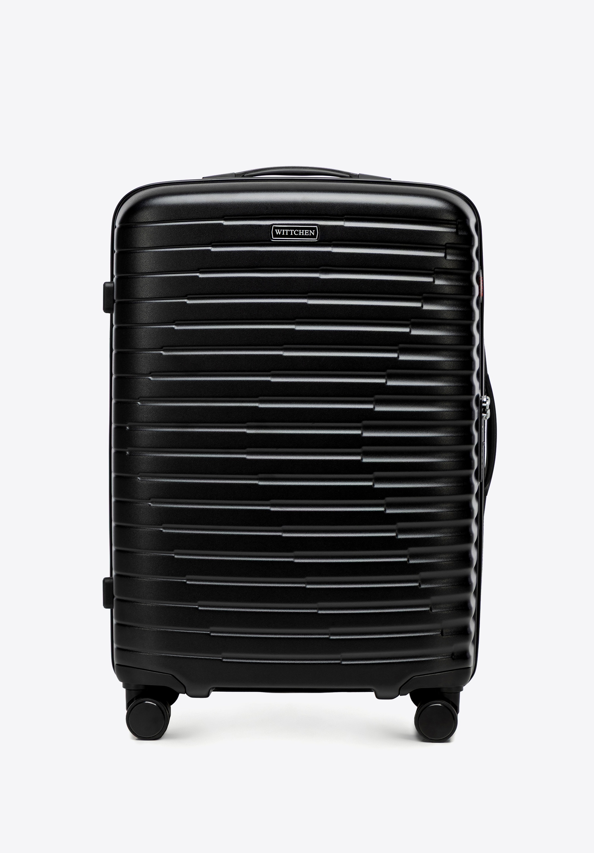 Mittelgroßer Koffer aus Polycarbonat mit horizontalen Rillen, schwarz, 56-3P-612-10, Bild 1