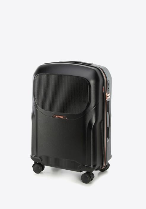 Mittelgroßer Koffer aus Polycarbonat mit roségoldenem Reißverschluss, schwarz, 56-3P-132-10, Bild 4