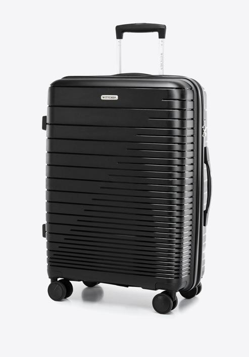 Mittelgroßer Koffer aus Polypropylen mit glänzenden Riemen, schwarz, 56-3T-162-35, Bild 4