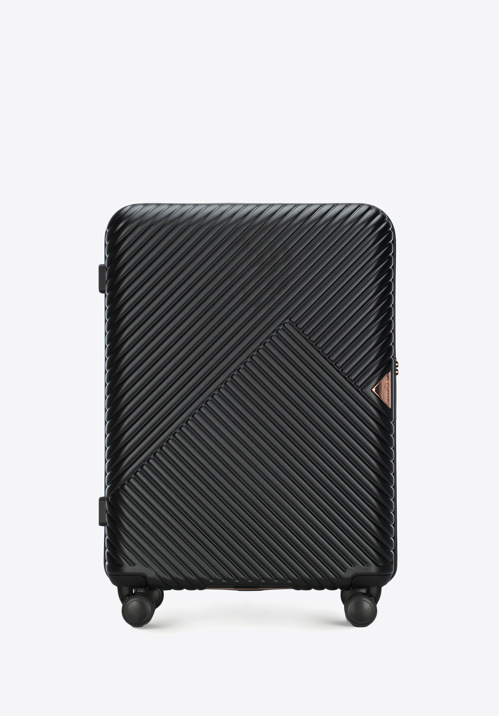 Mittelgroßer Koffer und Kosmetikkoffer aus Polycarbonat mit Streifenmuster, schwarz, 56-3P-842-10K, Bild 1