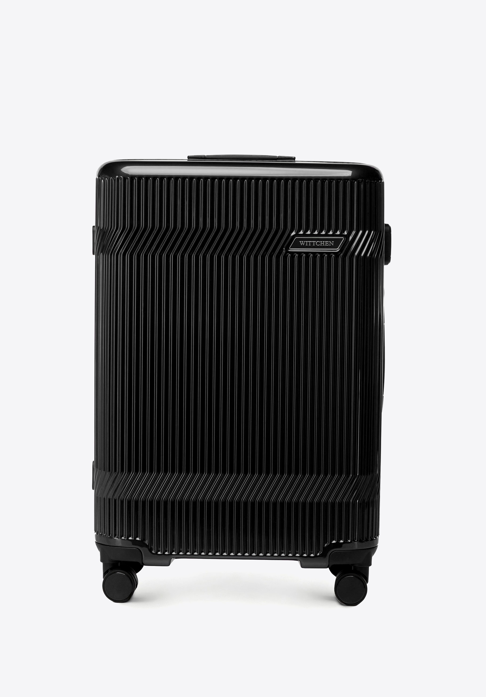 Mittelgroßer Polycarbonat-Koffer mit glänzender Oberfläche, schwarz, 56-3P-012-11, Bild 1