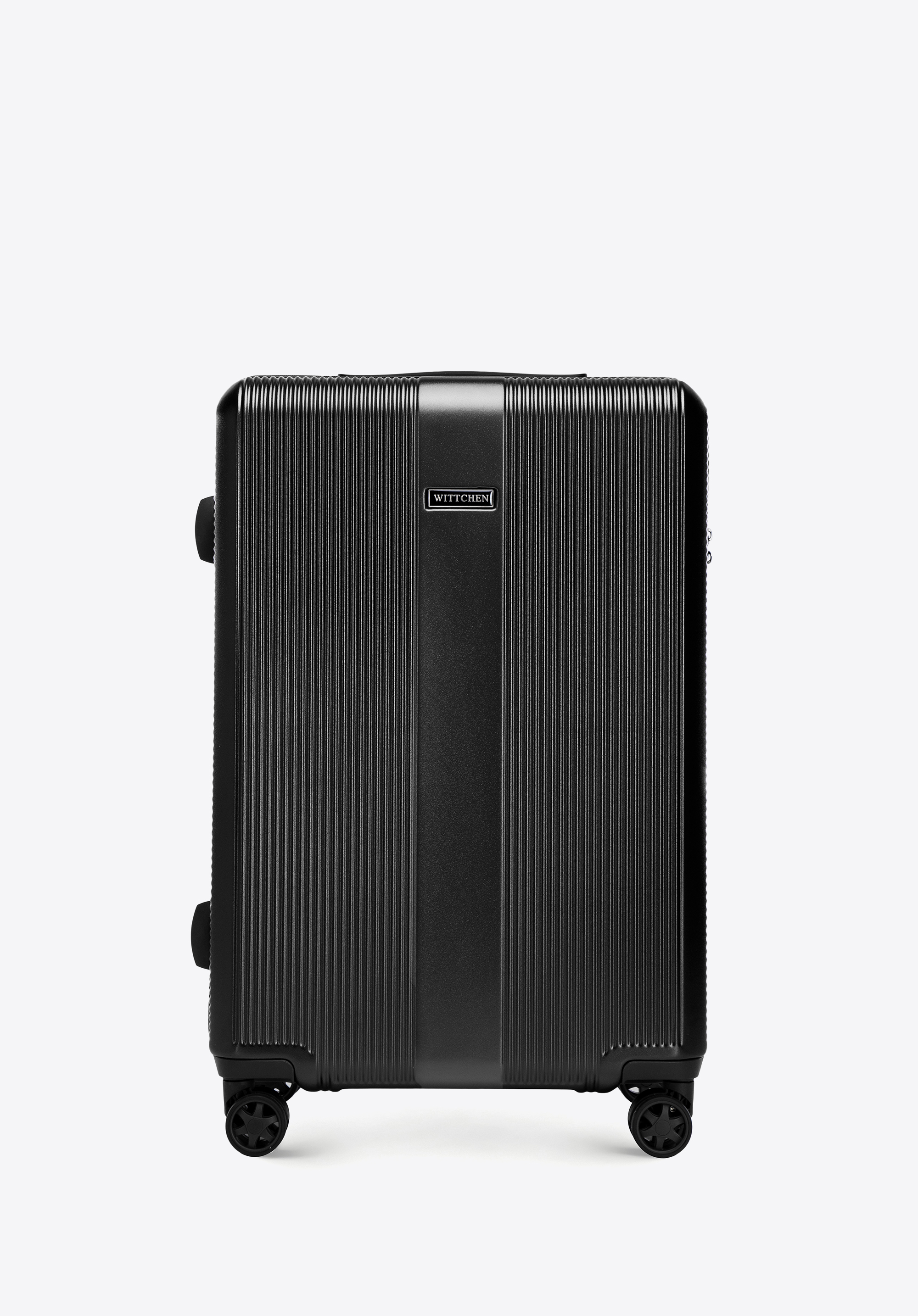 Mittelgroßer Polycarbonat-Koffer und Kosmetikkoffer mit vertikaler Prägung, schwarz, 56-3P-902-11K, Bild 1