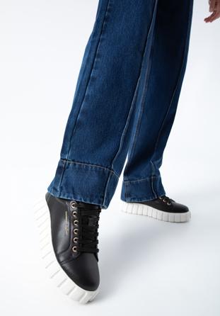Mode-Plateau-Sneaker aus Leder für Damen, schwarz, 97-D-951-1-37, Bild 1