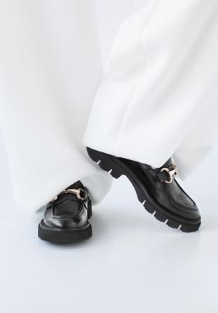 Mokassins für Damen aus Leder mit Schnalle, schwarz, 96-D-111-1-40, Bild 1