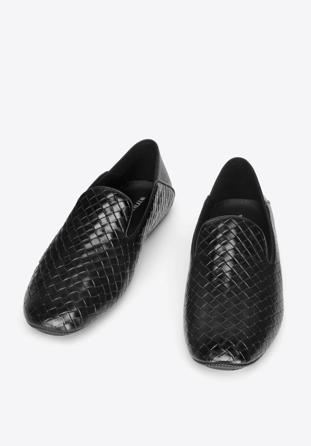 Mokassins für Männer aus geflochtenem Leder, schwarz, 93-M-922-1-40, Bild 1