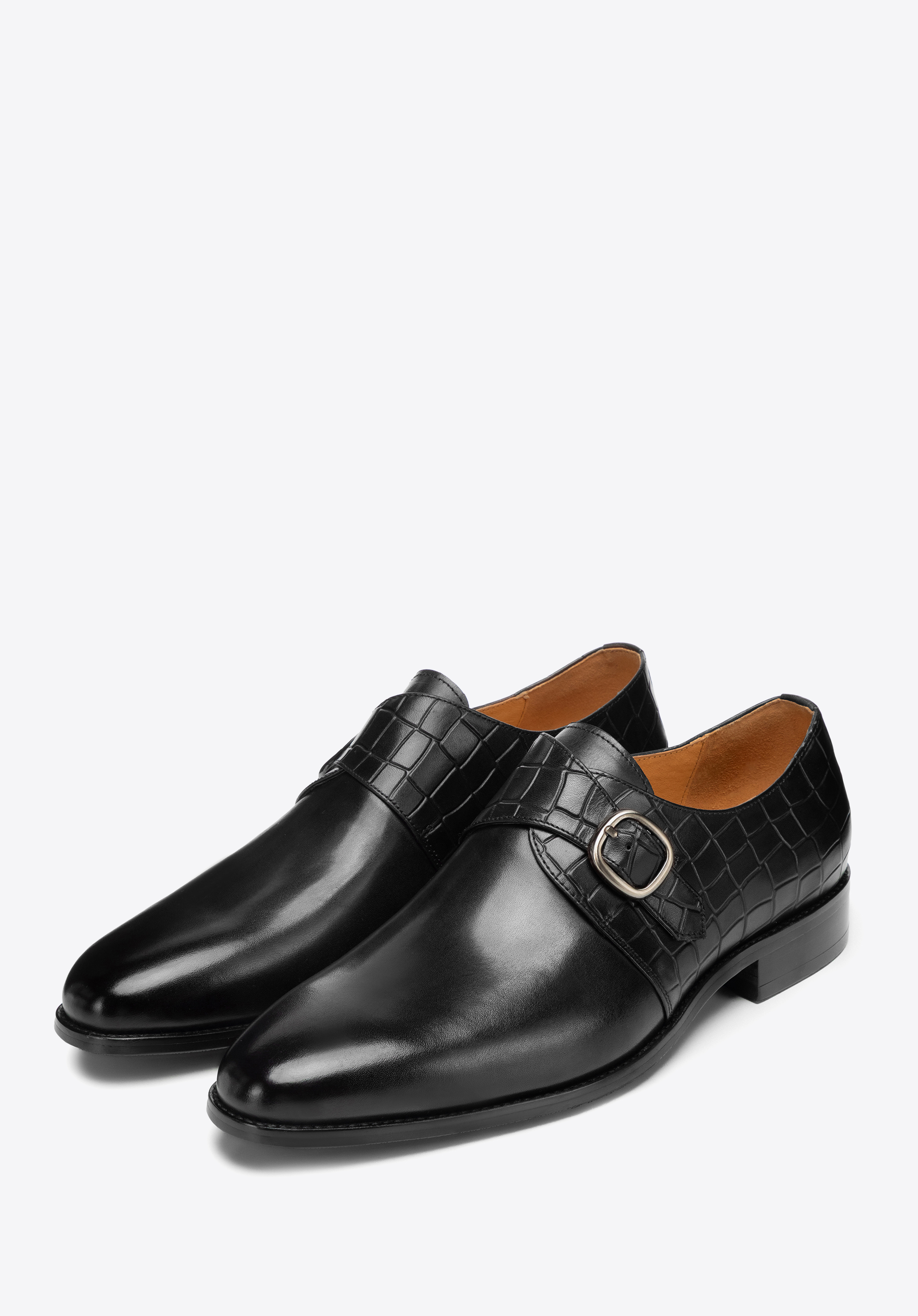 Monk-Schuhe aus Leder mit Kroko-Print für Herren, schwarz, 101-M-313-1-39, Bild 1