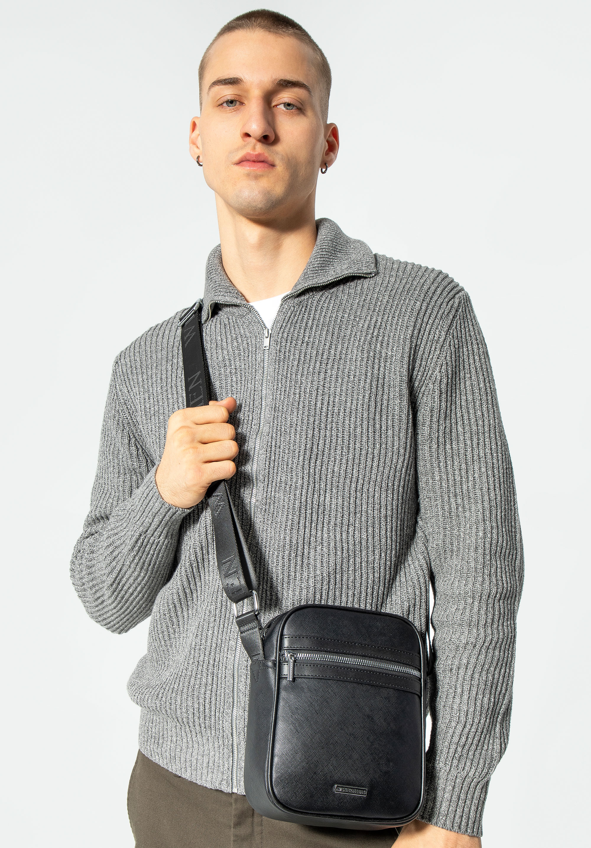 Ökologische Leder-Tache mit Reißverschluss für Herren, schwarz, 99-4P-003-1, Bild 1