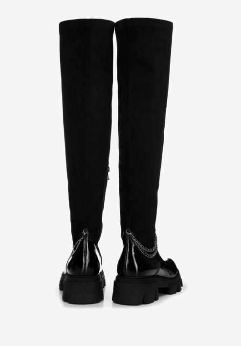 Overknee-Stiefel für Damen aus Lackleder mit Kette, schwarz, 97-D-502-1L-39, Bild 4