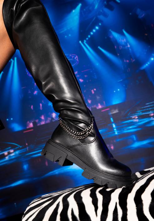 Overknee-Stiefel für Damen aus Leder mit Kette, schwarz, 97-D-502-1-35, Bild 16