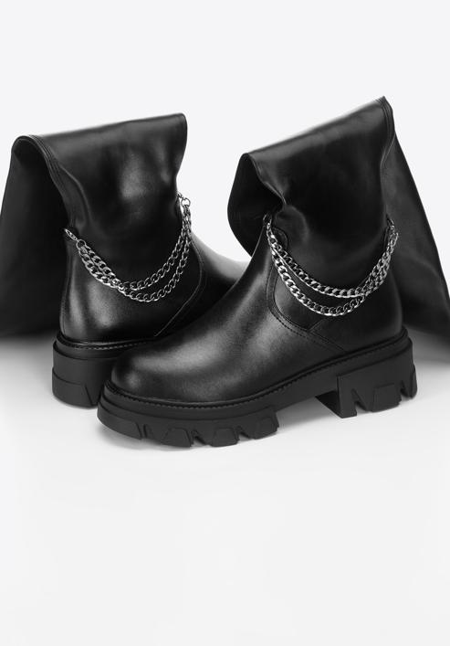 Overknee-Stiefel für Damen aus Leder mit Kette, schwarz, 97-D-502-1-35, Bild 6