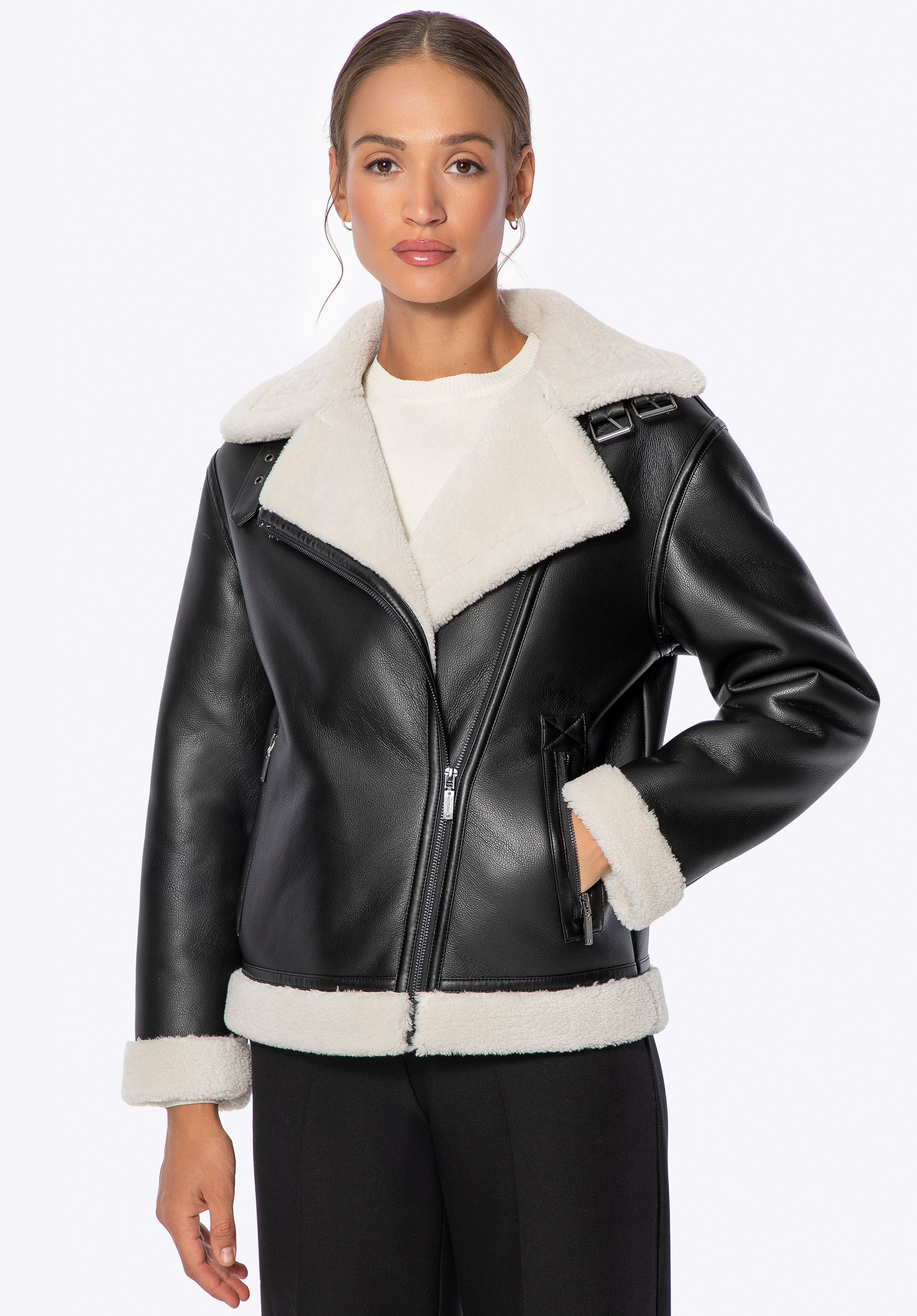 Oversize-Kunstlederjacke für Damen, schwarz, 101-9W-907-1-S, Bild 1