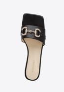 Pantoletten aus Leder mit glänzender Schnalle, schwarz, 96-D-511-P-40, Bild 4