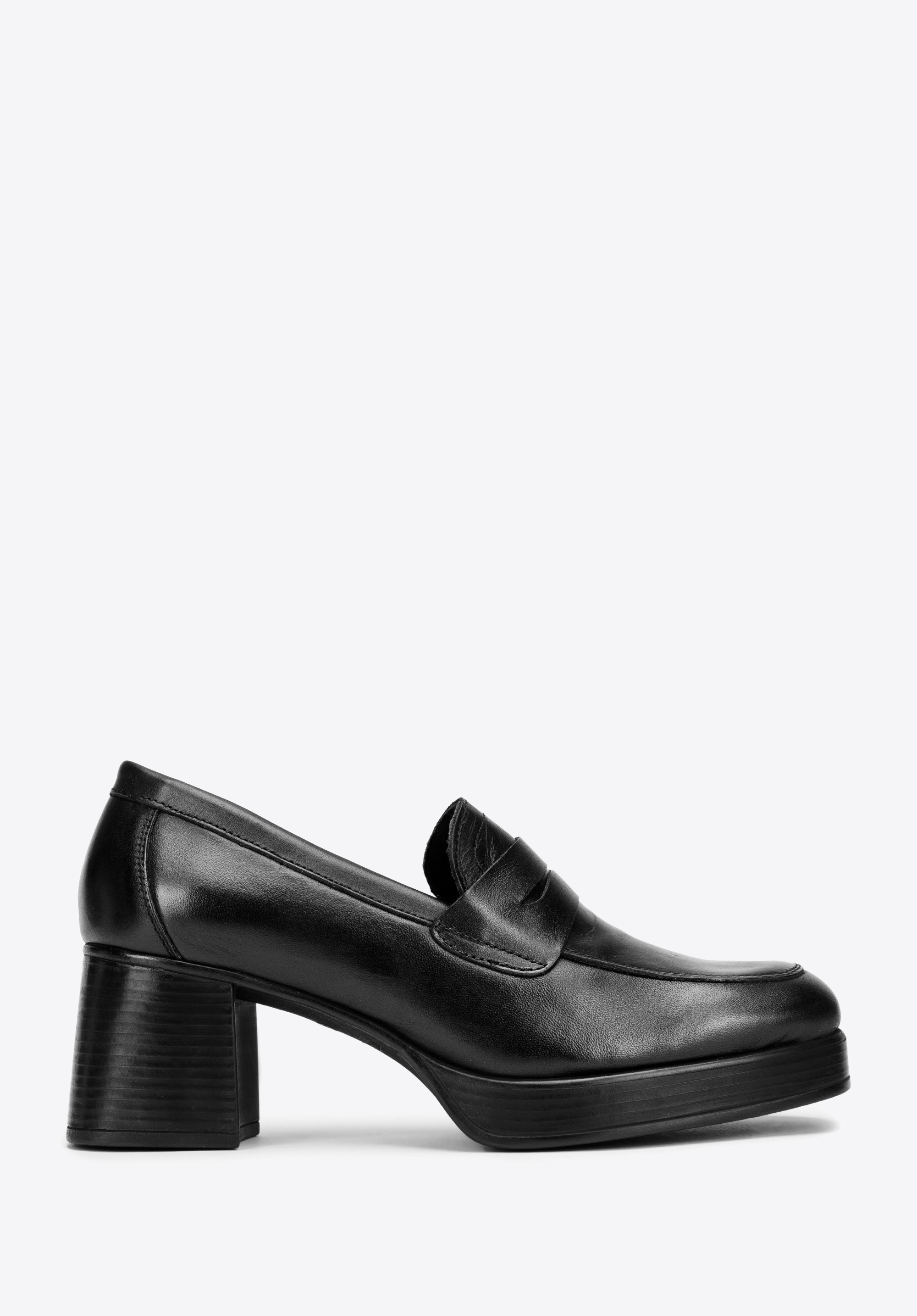 Pennyloafer aus Leder mit Absatz, schwarz, 97-D-301-1-40, Bild 1