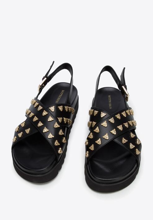 Plateau-Sandaletten aus Leder mit dekorativen Nieten, schwarz, 96-D-515-1-37, Bild 2