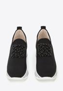 Plateau-Sneakers für Damen aus elastischem Stoff mit Verzierung, schwarz, 95-D-655-1-35, Bild 2
