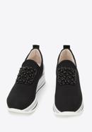 Plateau-Sneakers für Damen aus elastischem Stoff mit Verzierung, schwarz, 95-D-655-1-35, Bild 3