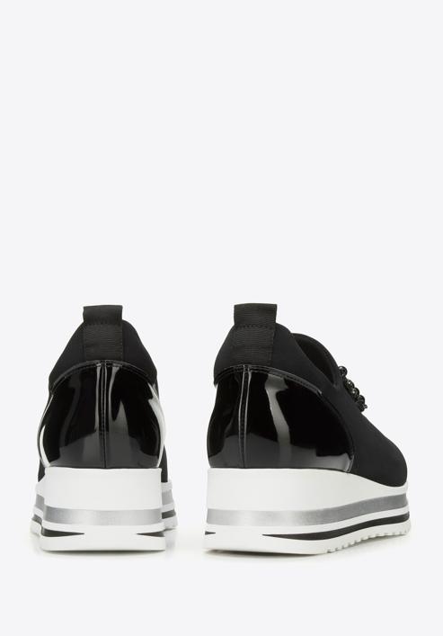 Plateau-Sneakers für Damen aus elastischem Stoff mit Verzierung, schwarz, 95-D-655-1-40, Bild 4
