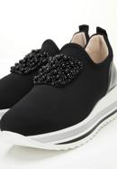 Plateau-Sneakers für Damen aus elastischem Stoff mit Verzierung, schwarz, 95-D-655-1-39, Bild 7