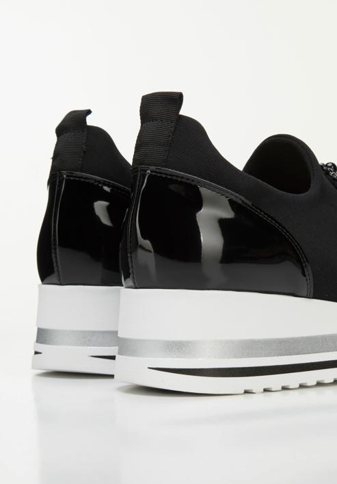 Plateau-Sneakers für Damen aus elastischem Stoff mit Verzierung, schwarz, 95-D-655-1-39, Bild 8