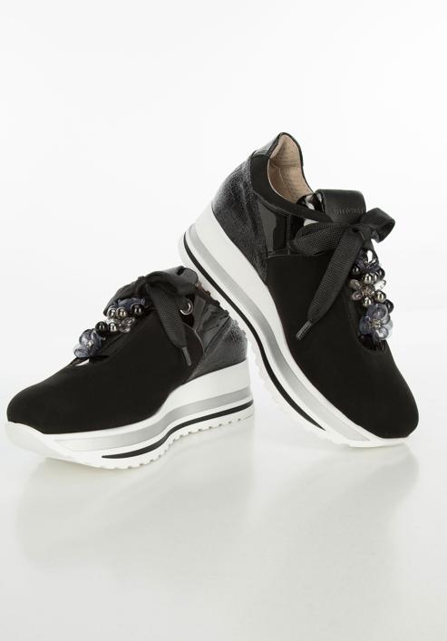 Plateau-Sneakers für Damen mit Perlen, schwarz, 95-D-656-1-36, Bild 7