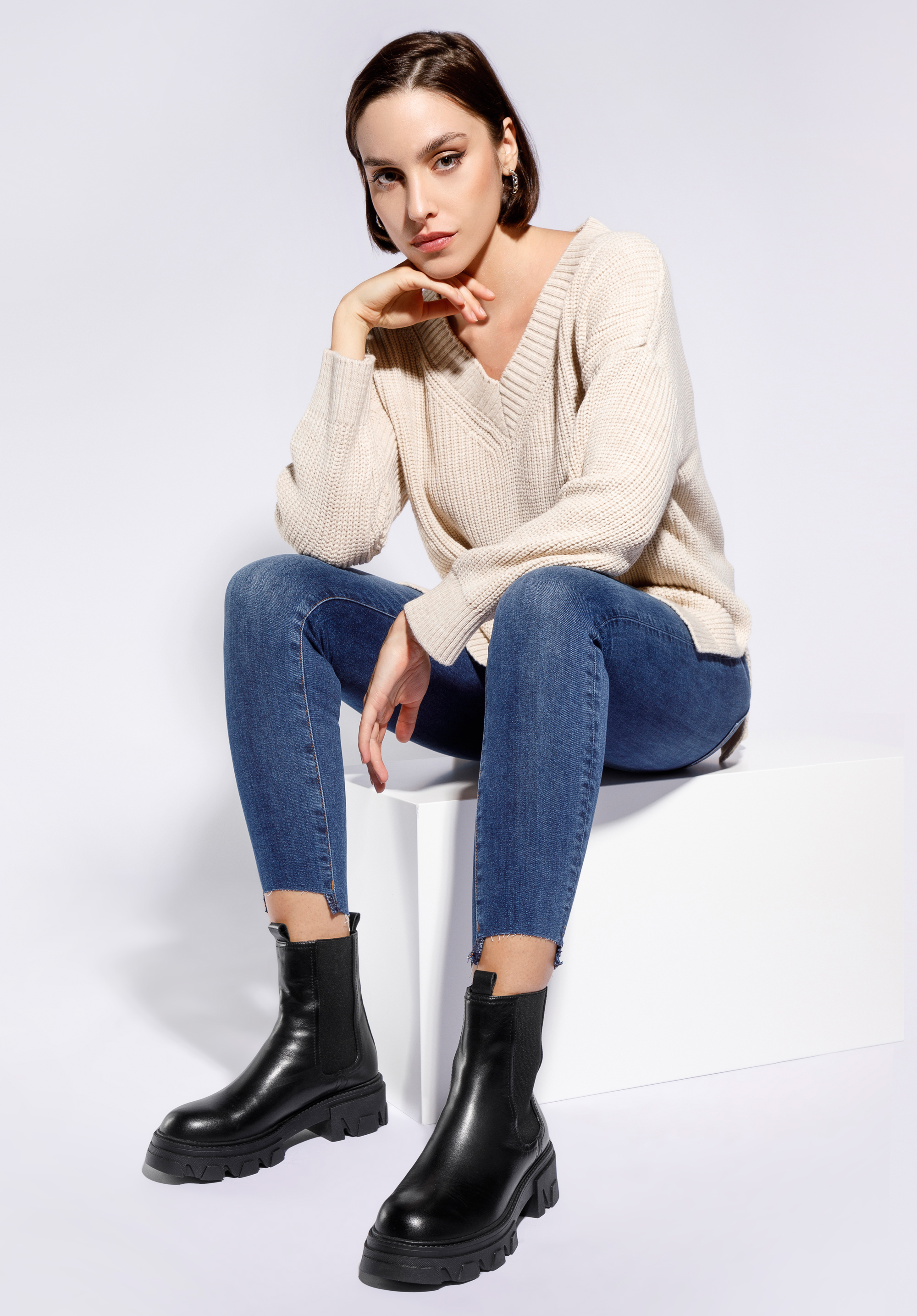 Plateau-Stiefeletten aus Leder für Damen, schwarz, 95-D-512-1-39, Bild 1