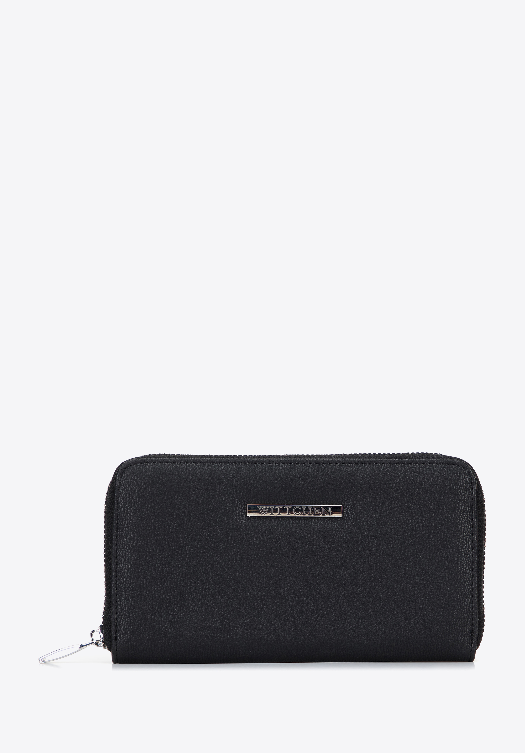 Brieftasche für Damen aus Öko-Leder mit glänzendem Reißverschluss, schwarz, 96-1Y-001-1D, Bild 1