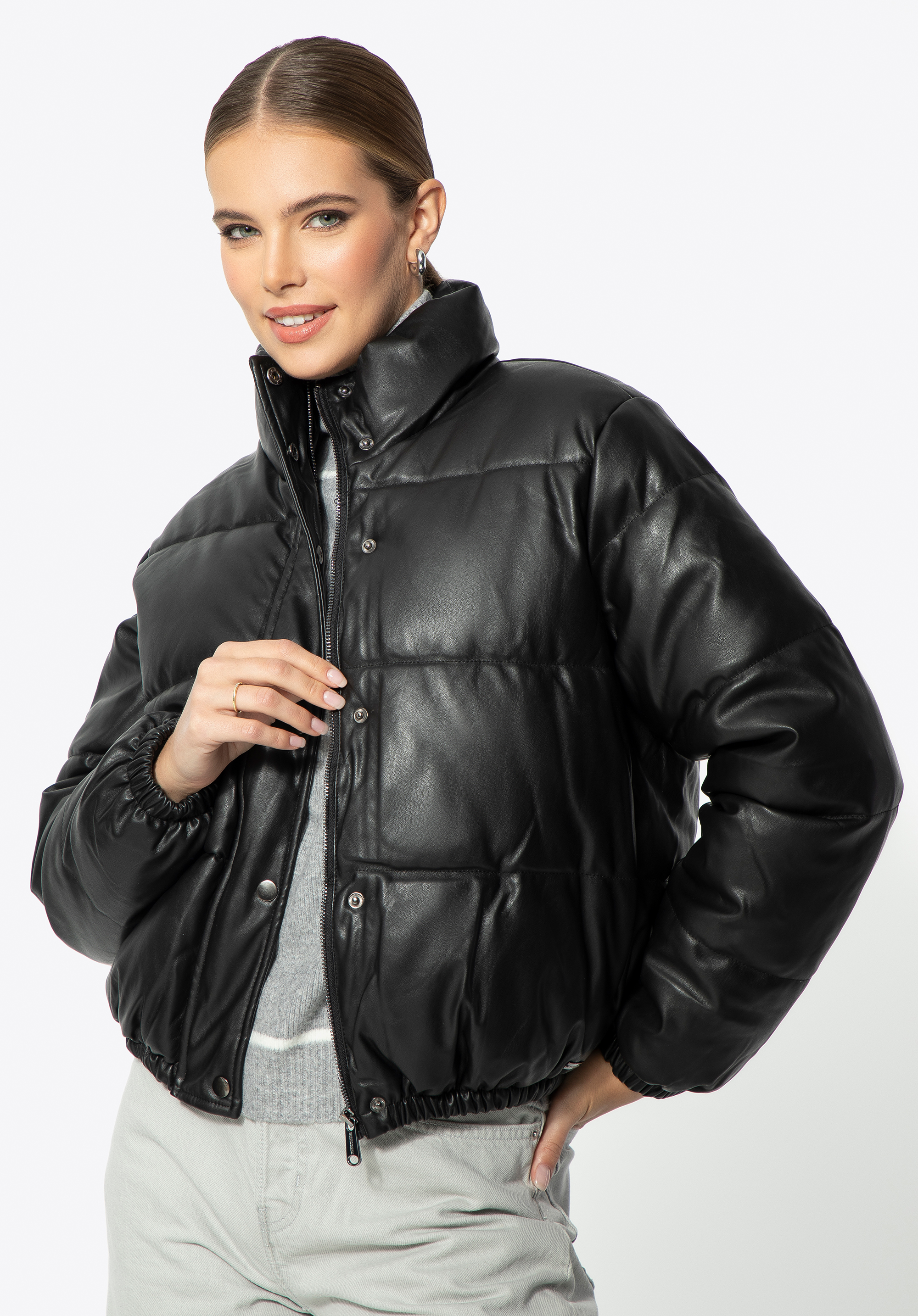 Pufferjacke für Damen aus Öko-Leder, schwarz, 95-9D-100-1-XL, Bild 1