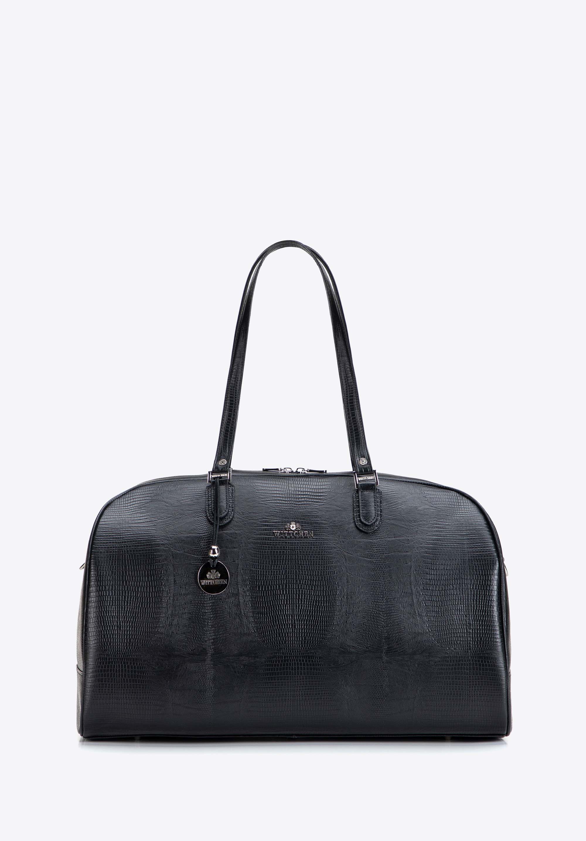 Reisetasche aus Leder mit Riemen, schwarz, 103-3U-003-1, Bild 1