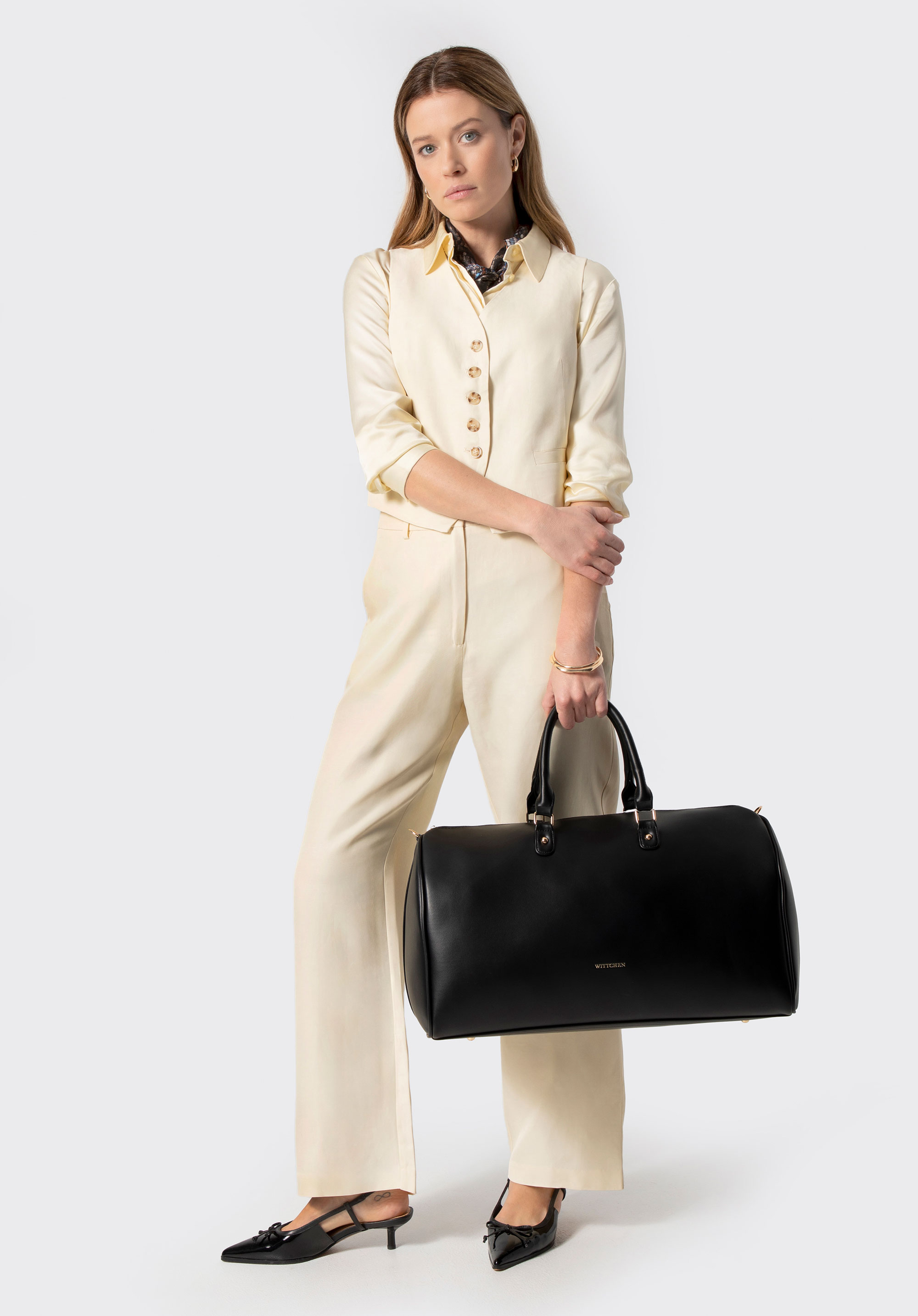 Reisetasche für Damen aus Kunstleder mit verstellbarem Riemen, schwarz, 102-4Y-906-1, Bild 1