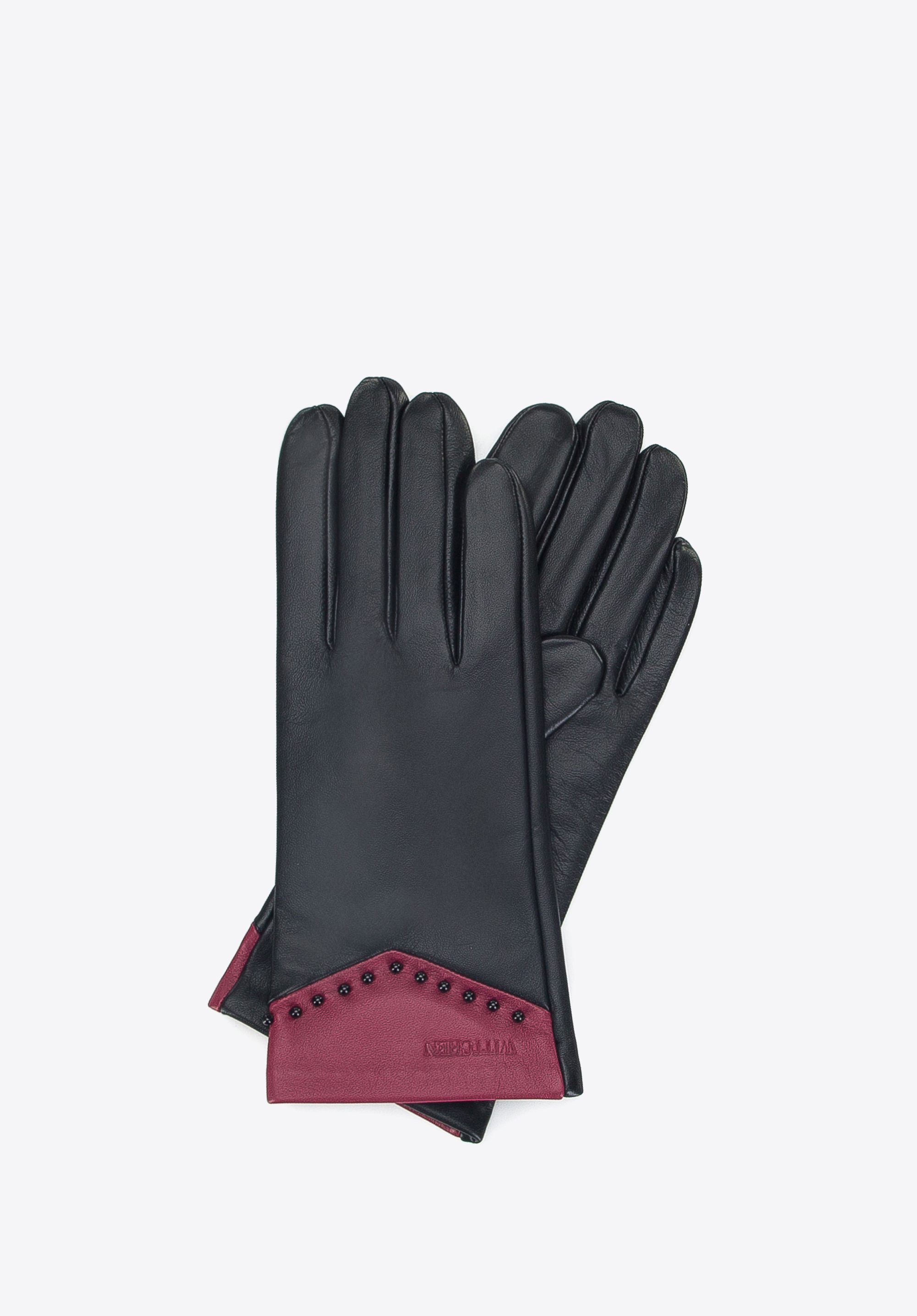 Damehandschuhe aus Leder mit Glasperlen, schwarz-rosa, 45-6A-002-1-XL, Bild 1