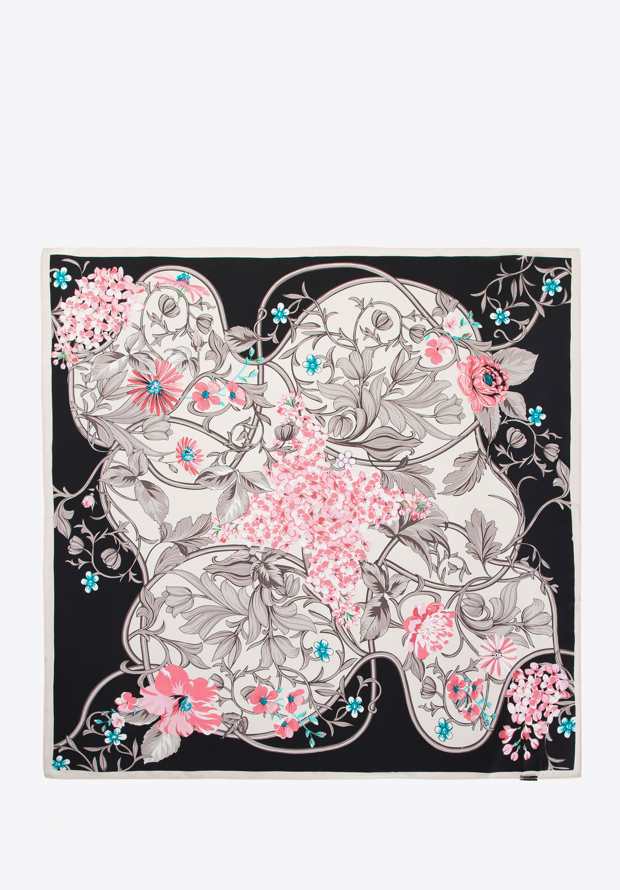 Damen Seidenschal mit Blumenmuster für Damen, schwarz-rosa, 100-7D-S01-X24, Bild 1