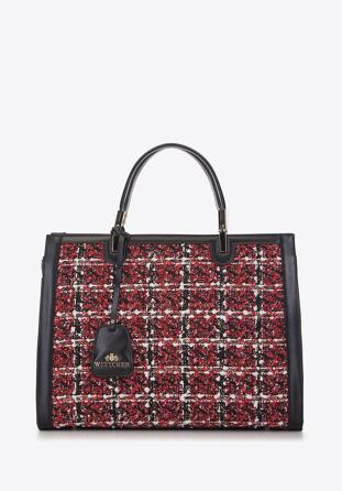 Bouclé-Handtasche aus Leder, schwarz-rot, 93-4E-314-X1, Bild 1