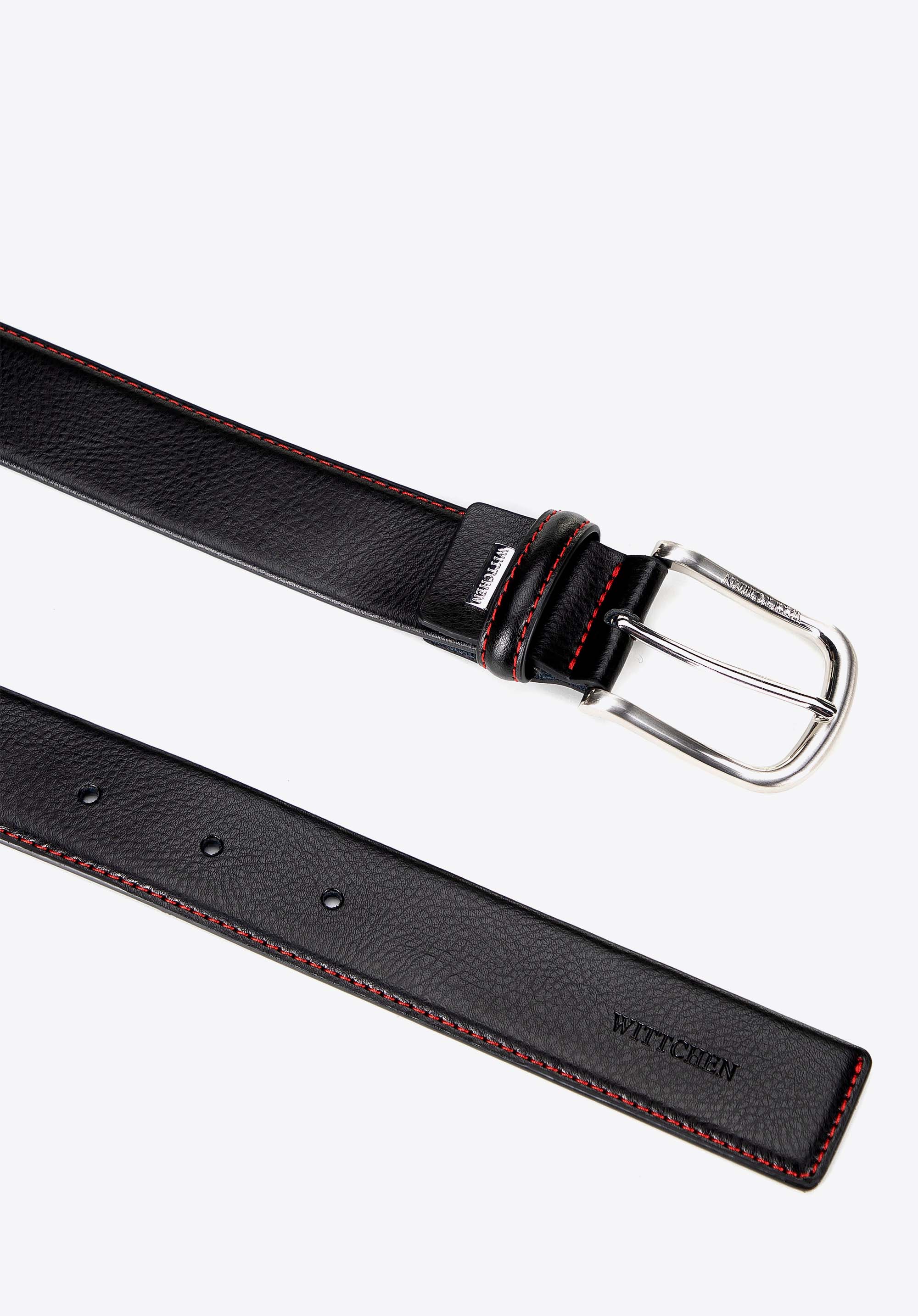 Herrengürtel aus Leder mit Steppnaht, schwarz-rot, 100-8M-902-1-10, Bild 1